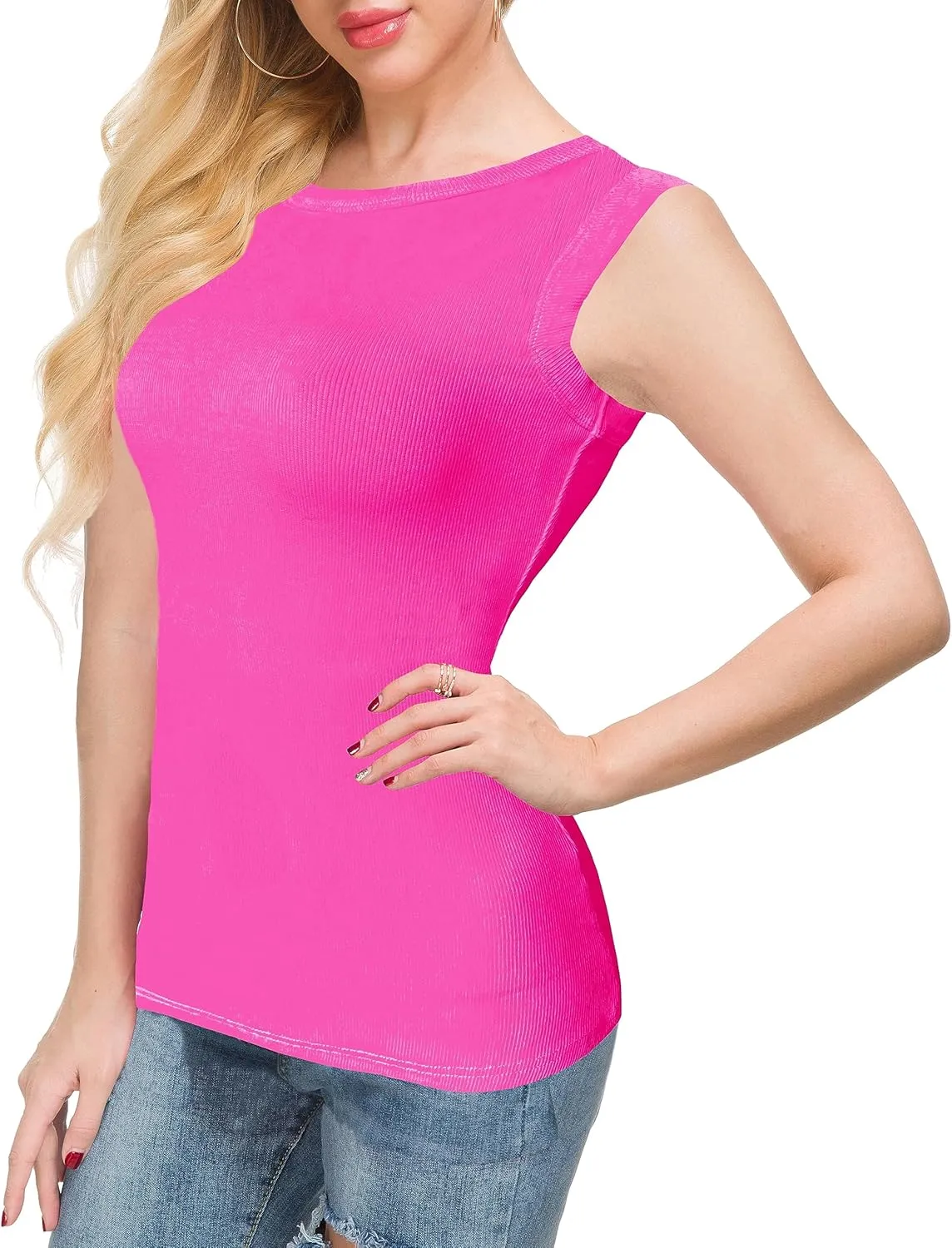 Afibi Women Tank Tops Summer Sleeveless Basic Cami Shirt Slim Knit Ribbed Racerback Blouses