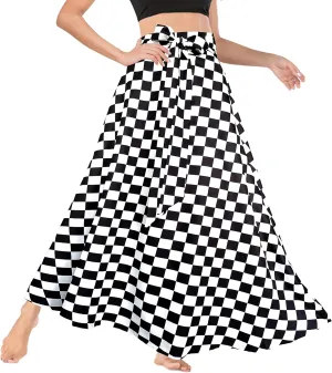 Afibi Women's High Waist Skirt Tie Front A-Line Flowy Long Maxi Skirts with Pockets