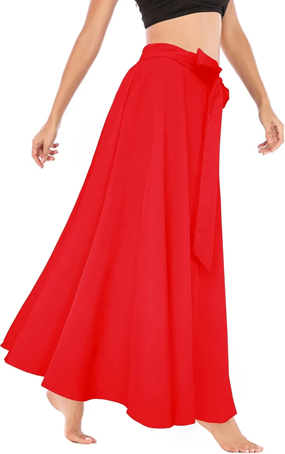 Afibi Women's High Waist Skirt Tie Front A-Line Flowy Long Maxi Skirts with Pockets