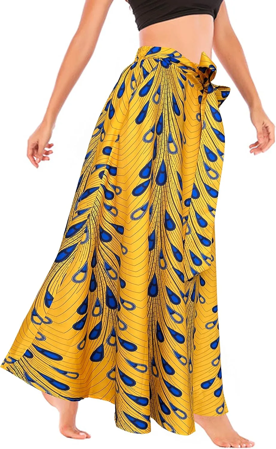 Afibi Women's High Waist Skirt Tie Front A-Line Flowy Long Maxi Skirts with Pockets
