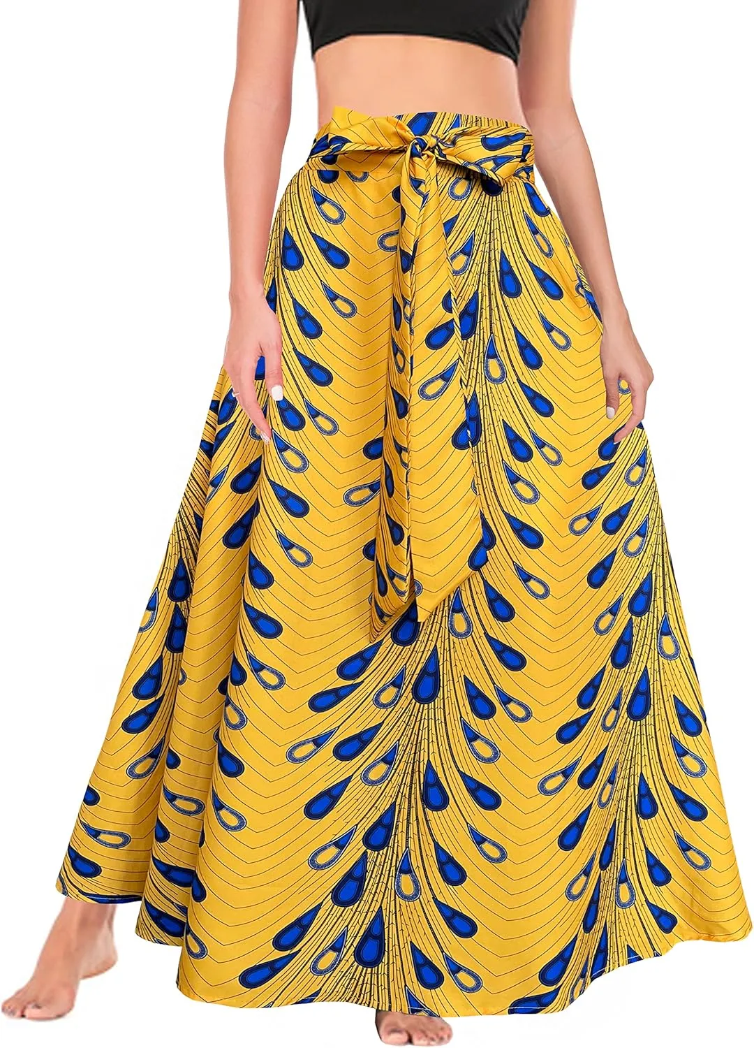 Afibi Women's High Waist Skirt Tie Front A-Line Flowy Long Maxi Skirts with Pockets