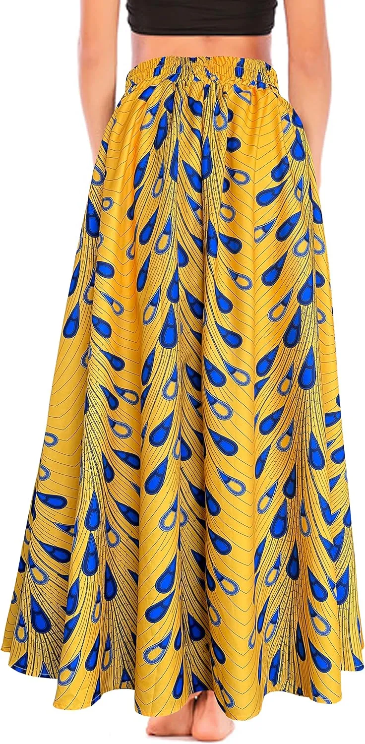 Afibi Women's High Waist Skirt Tie Front A-Line Flowy Long Maxi Skirts with Pockets