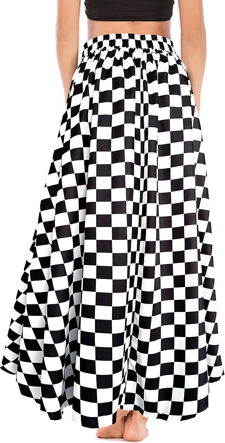 Afibi Women's High Waist Skirt Tie Front A-Line Flowy Long Maxi Skirts with Pockets