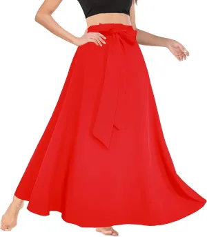 Afibi Women's High Waist Skirt Tie Front A-Line Flowy Long Maxi Skirts with Pockets