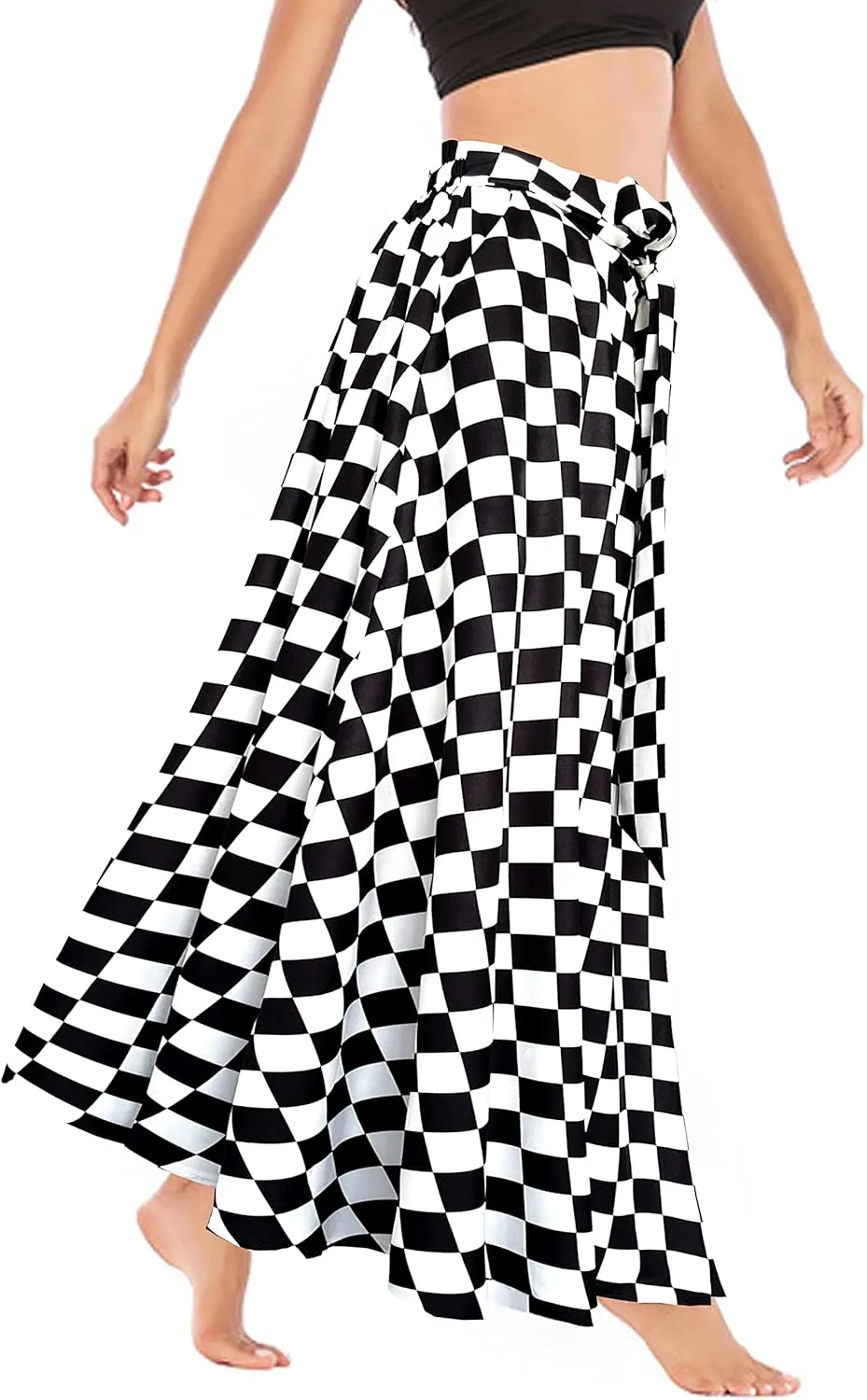 Afibi Women's High Waist Skirt Tie Front A-Line Flowy Long Maxi Skirts with Pockets