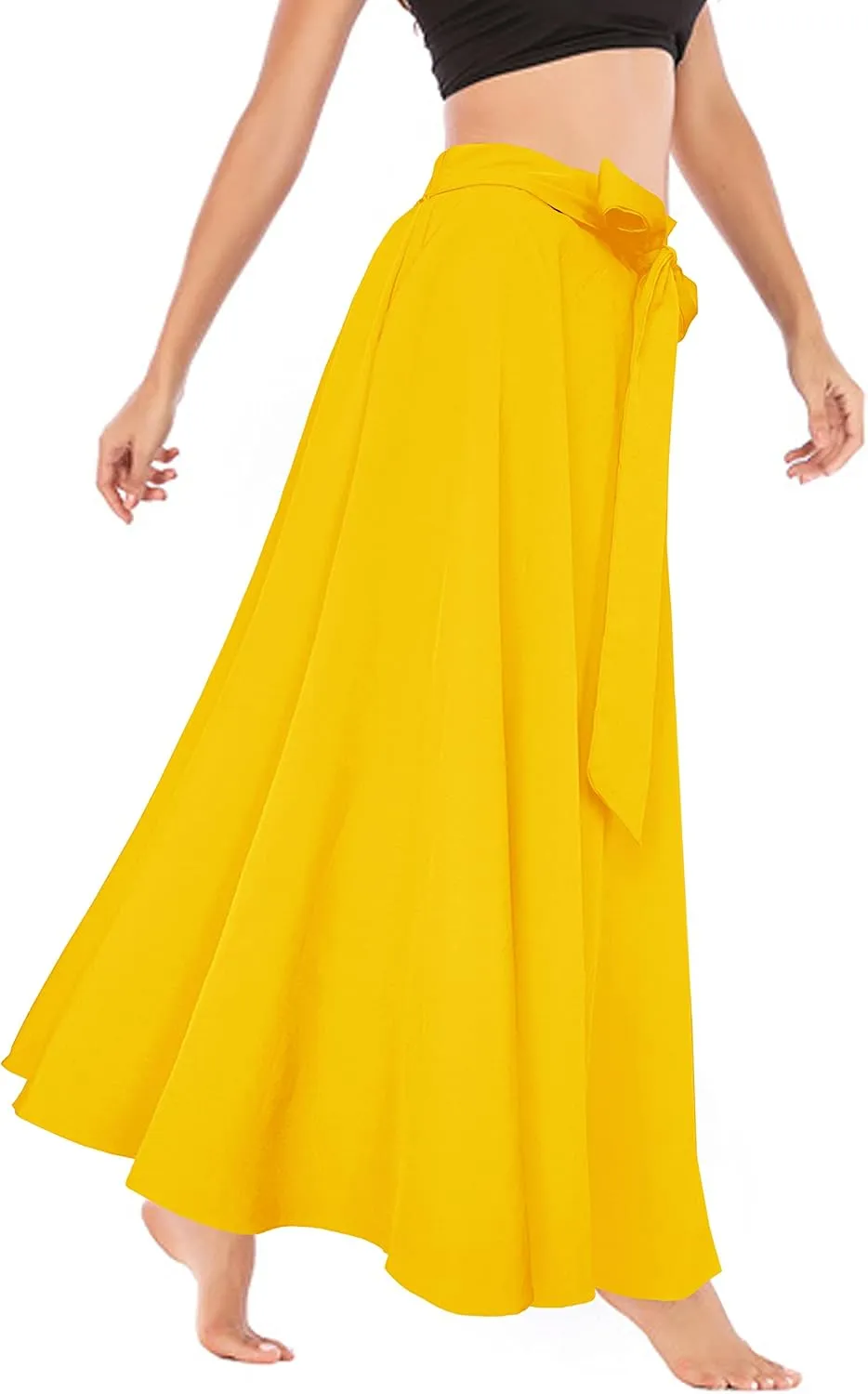 Afibi Women's High Waist Skirt Tie Front A-Line Flowy Long Maxi Skirts with Pockets