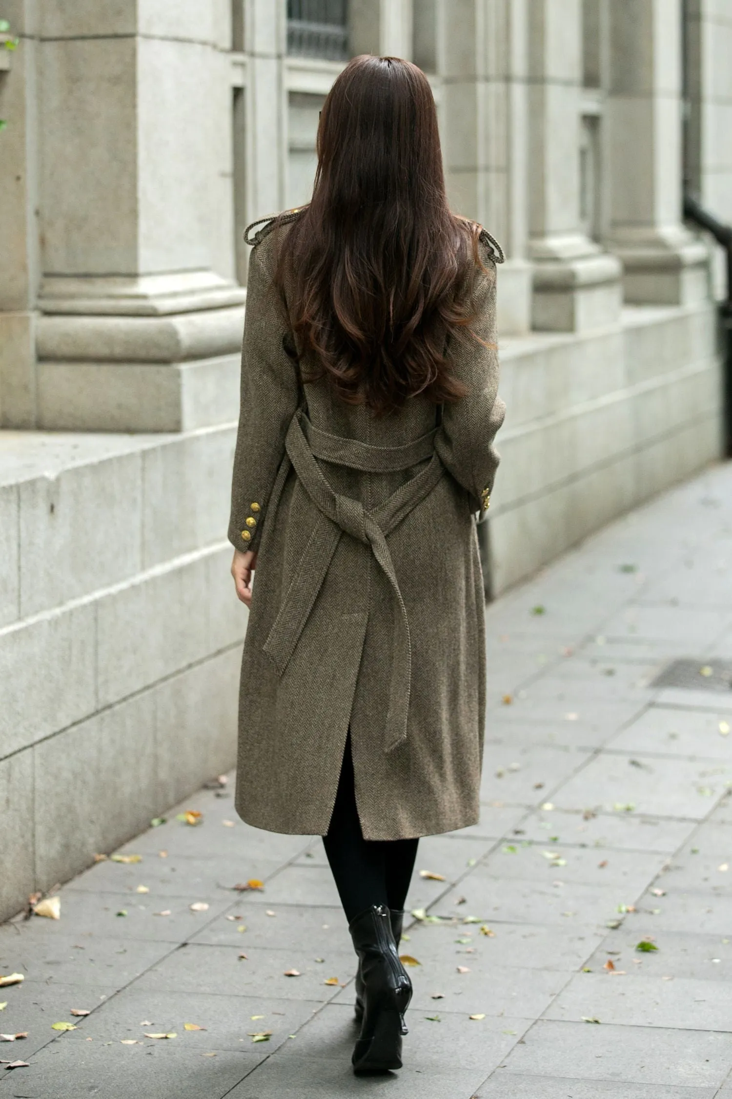 Asymmetrical double breasted long trench wool coat C4498