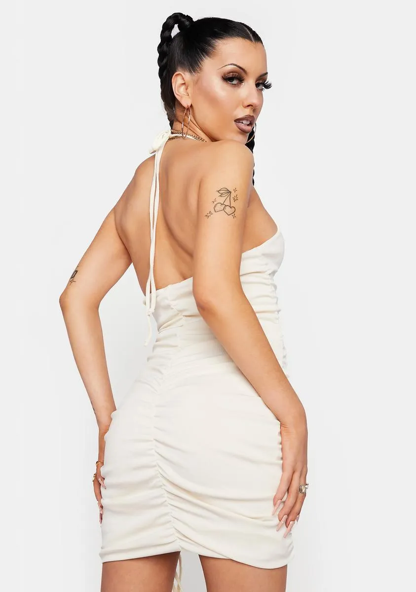 Baddie Intentions Ruched Halter Dress