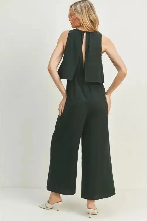 Black Wide-Leg Sleeveless Jumpsuit
