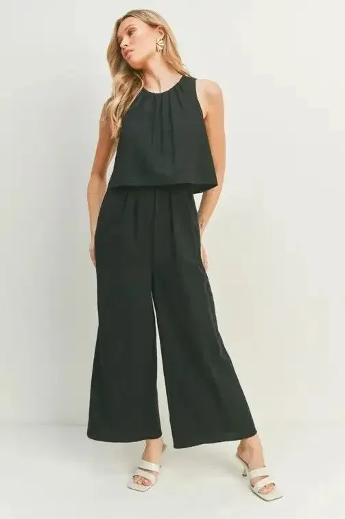 Black Wide-Leg Sleeveless Jumpsuit