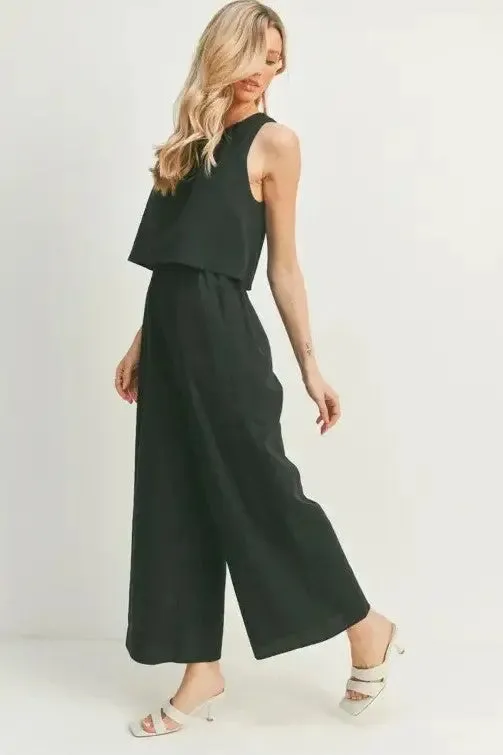 Black Wide-Leg Sleeveless Jumpsuit