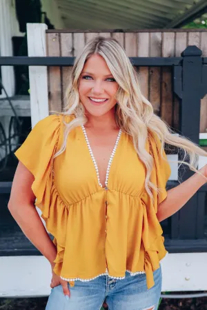 Bryna Butterfly Sleeve Blouse - Mustard