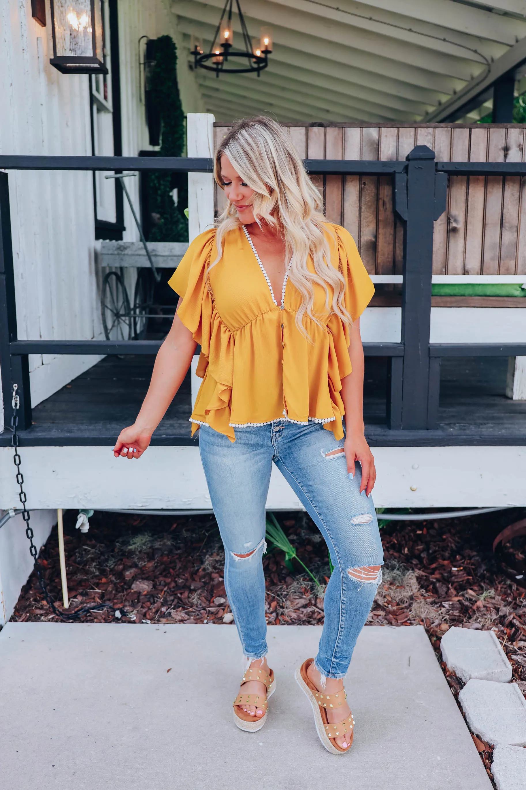 Bryna Butterfly Sleeve Blouse - Mustard