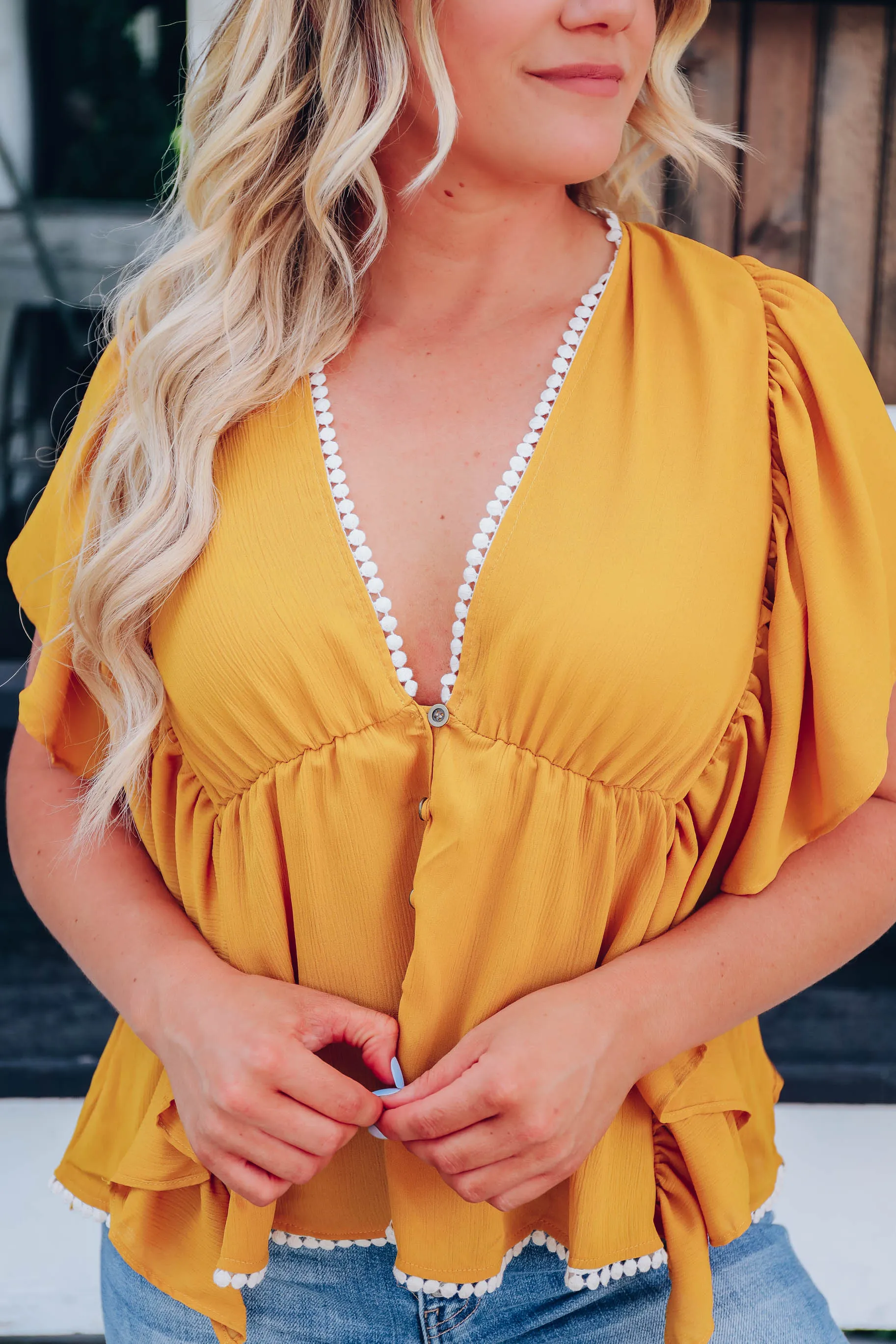 Bryna Butterfly Sleeve Blouse - Mustard