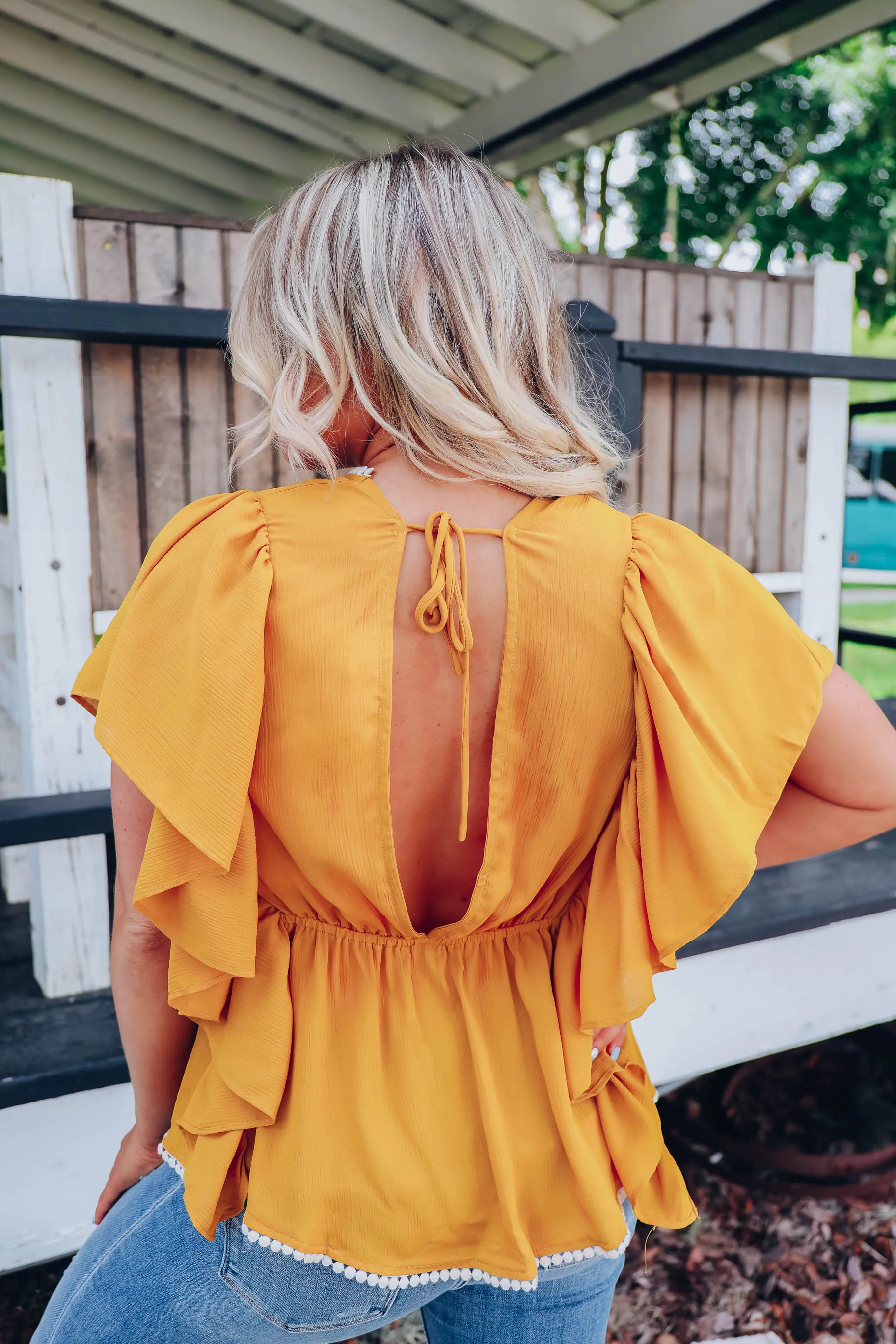 Bryna Butterfly Sleeve Blouse - Mustard