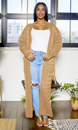 Cable Knit Cardigan - Tan