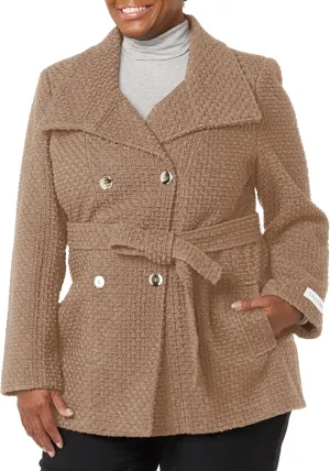 Calvin Klein Women's Double Breasted Wool Coat with Belt