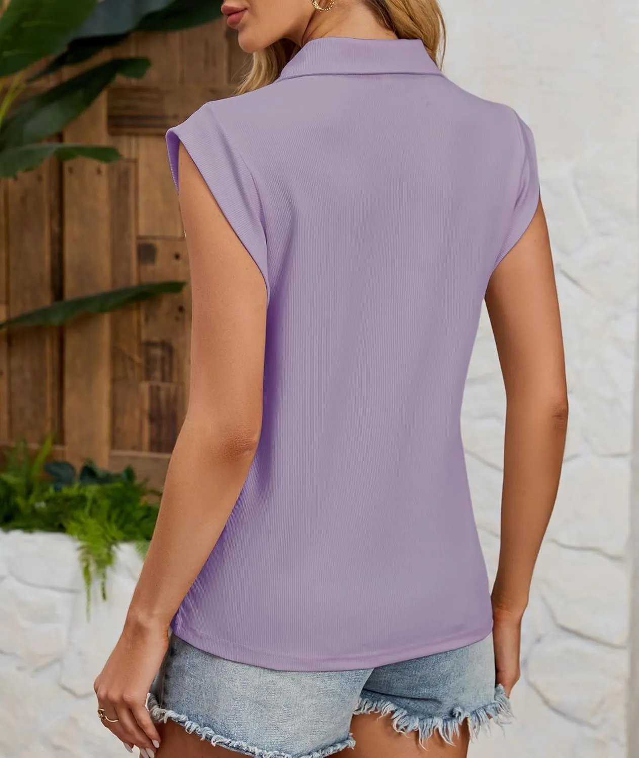 Cap Sleeve Tops for Women 2025 Summer Sleeveless Polo Shirts Collared V Neck Blouses Dressy Casual Work Tank Top