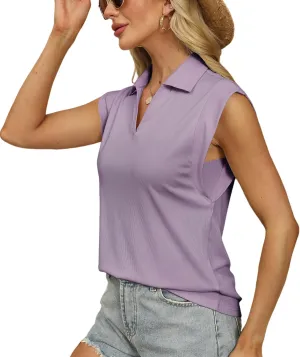 Cap Sleeve Tops for Women 2025 Summer Sleeveless Polo Shirts Collared V Neck Blouses Dressy Casual Work Tank Top