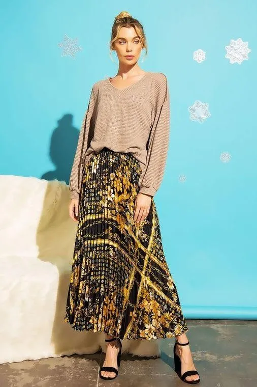 Chain print Pleated Maxi Skirt