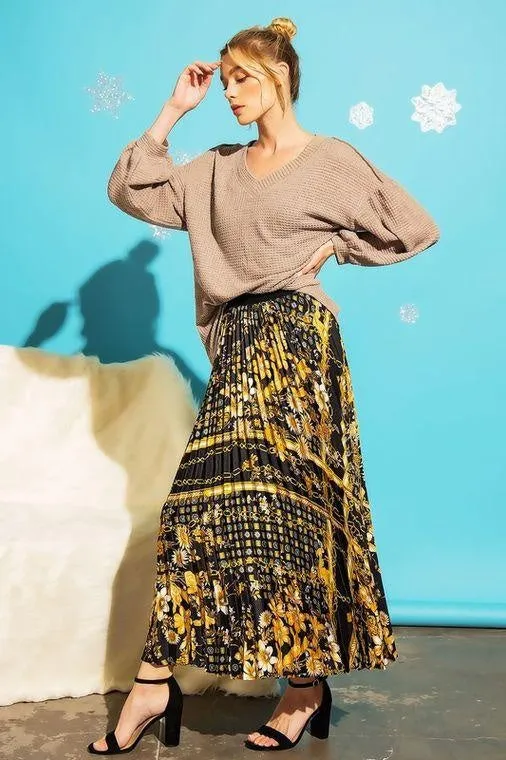 Chain print Pleated Maxi Skirt