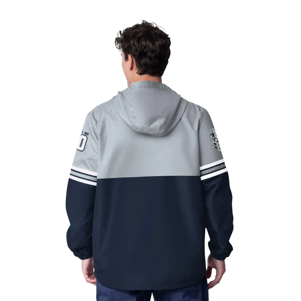 DALLAS COWBOYS MEN'S BATTER UP HALF ZIP HOODED PULLOVER JACKET