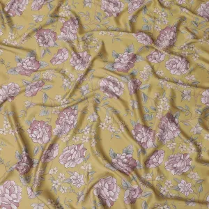 Dandelion Yellow synthetic crepe fabric with multicolor print in floral design-D15670