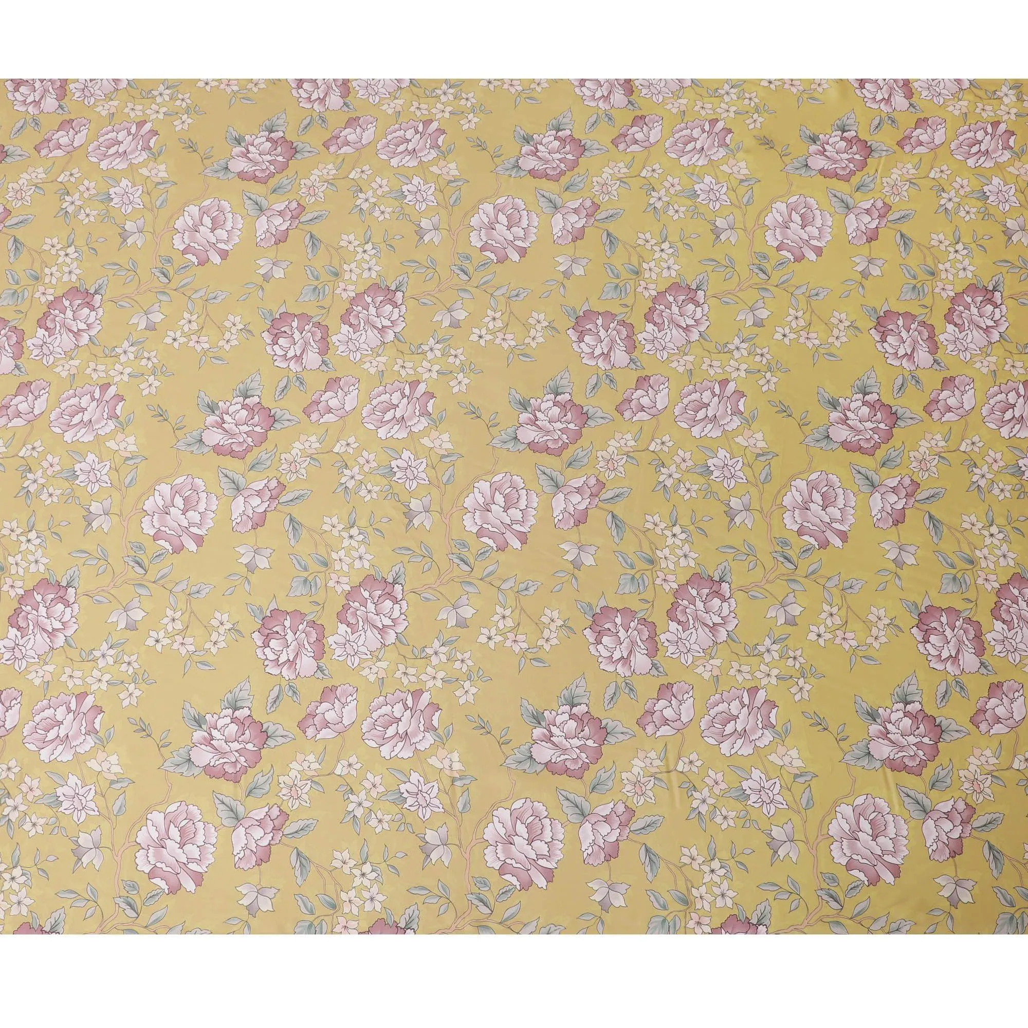Dandelion Yellow synthetic crepe fabric with multicolor print in floral design-D15670