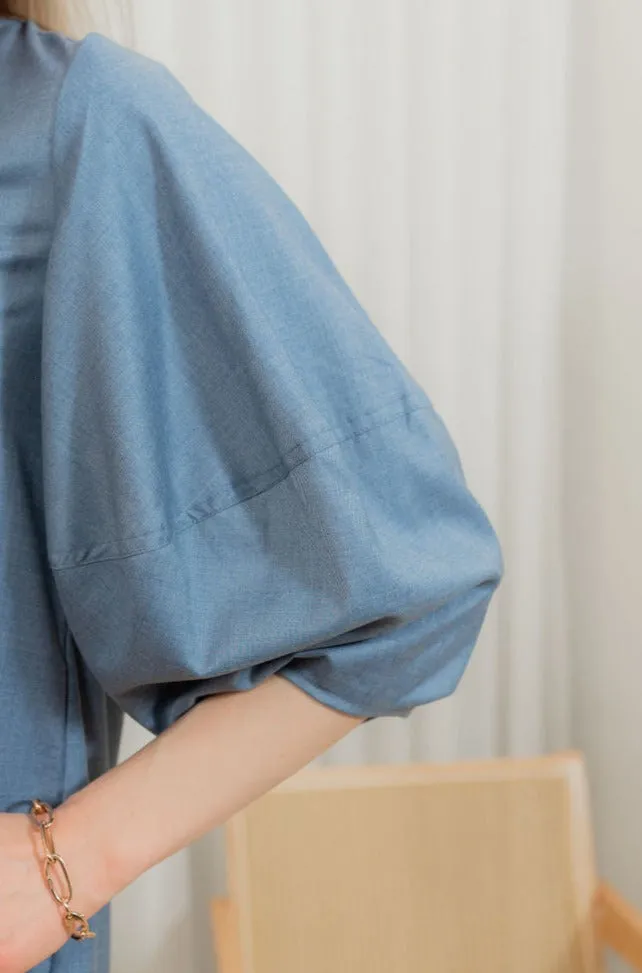 Denim puffy sleeves shirt dress
