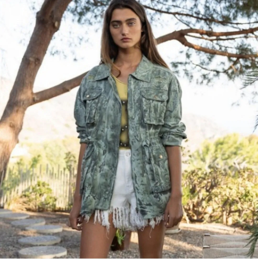 Distressed Denim Safari Jacket