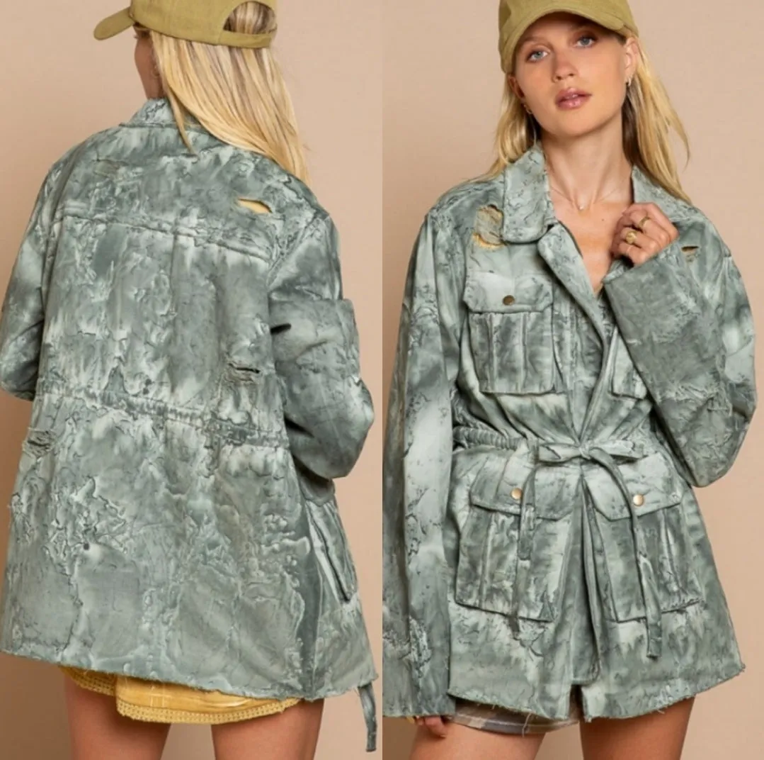 Distressed Denim Safari Jacket