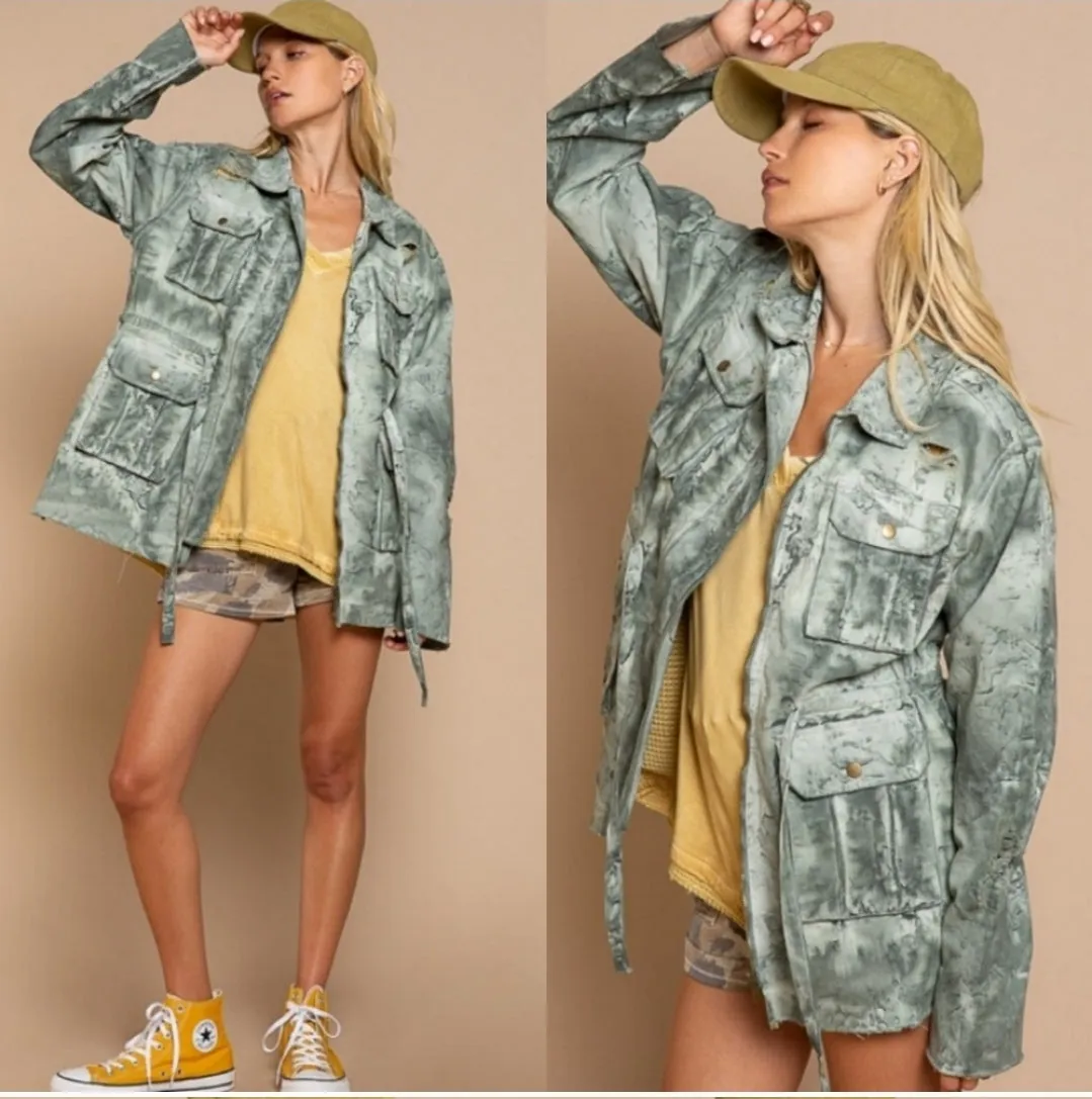 Distressed Denim Safari Jacket