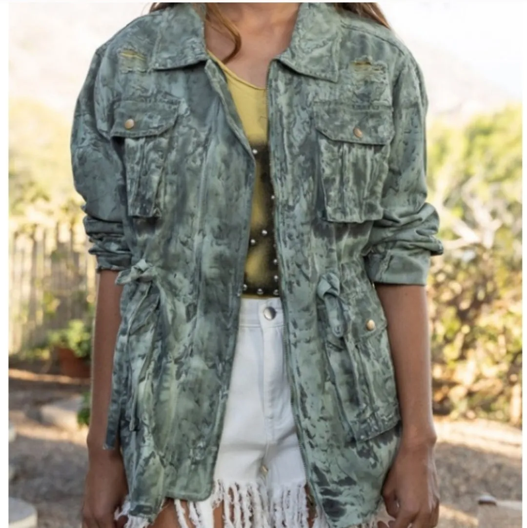 Distressed Denim Safari Jacket