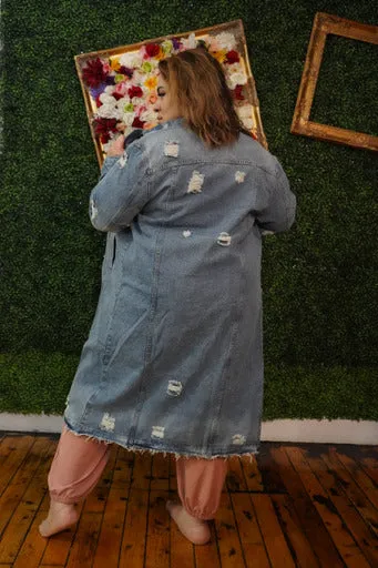 Distressed Extended Denim Jacket