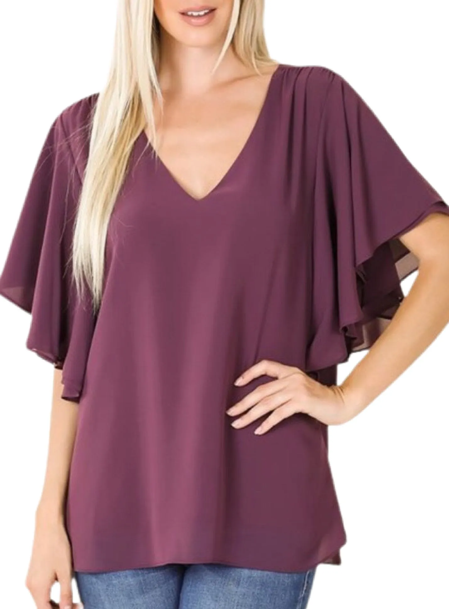 Double Layer Chiffon Blouse Style 2636 in Eggplant