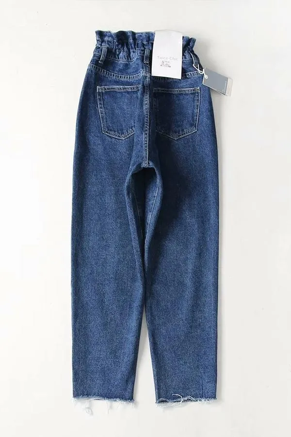 elveswallet Drawstring High-waisted Straight Jeans