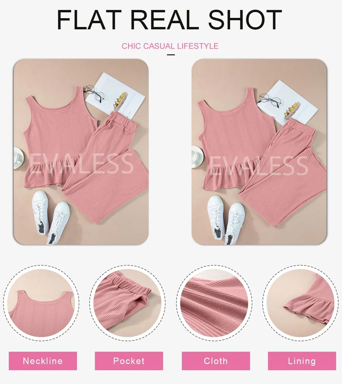 EVALESS Two Piece Sets for Womens Fashion 2025 Dressy Matching Sets Womens Clothes Sleeveless Summer Vacation Outfits