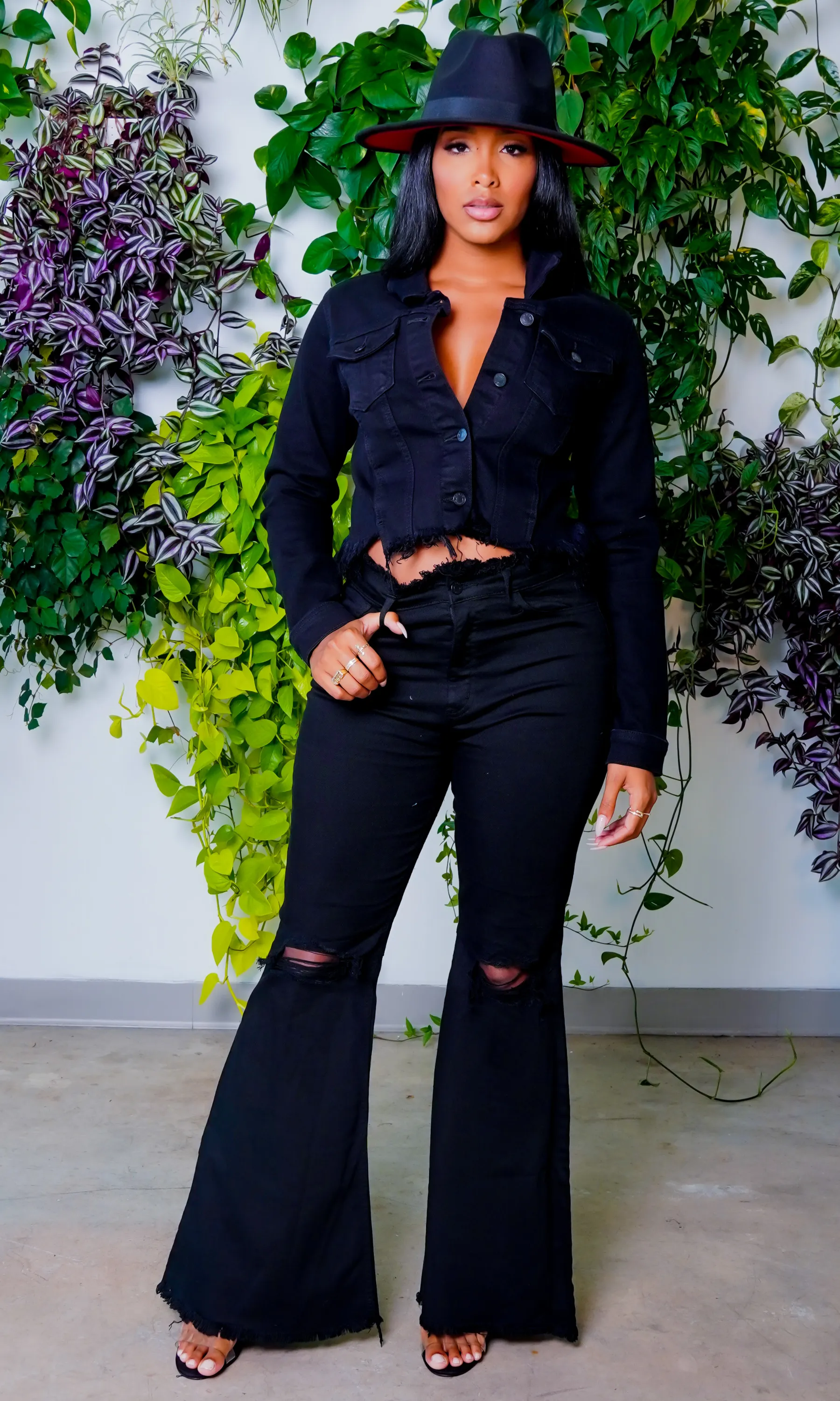 Fashionista | Distressed Denim Jacket Black FINAL SALE