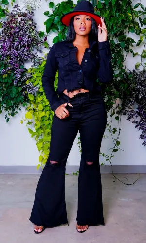 Fashionista | Distressed Denim Jacket Black FINAL SALE