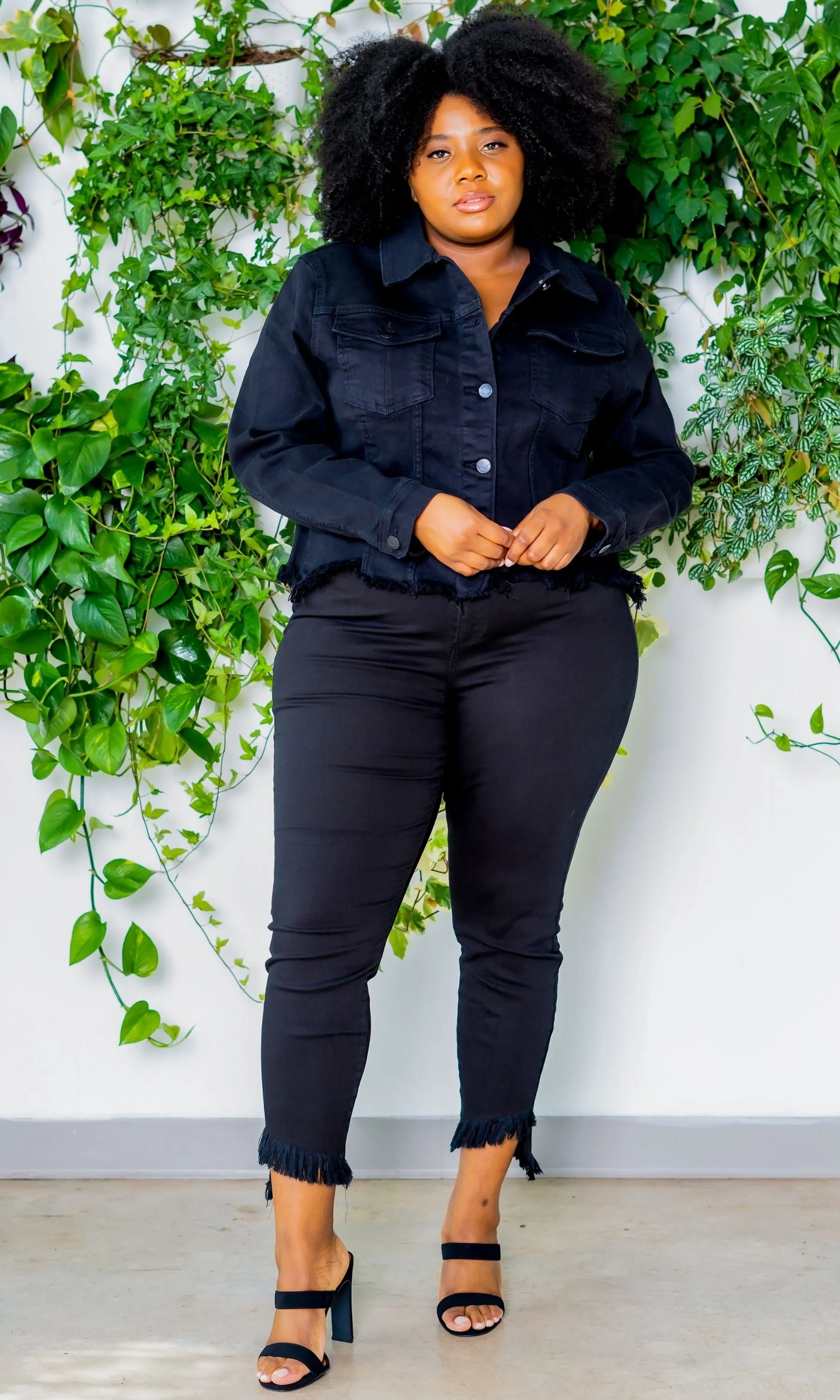 Fashionista | Distressed Denim Jacket Black FINAL SALE