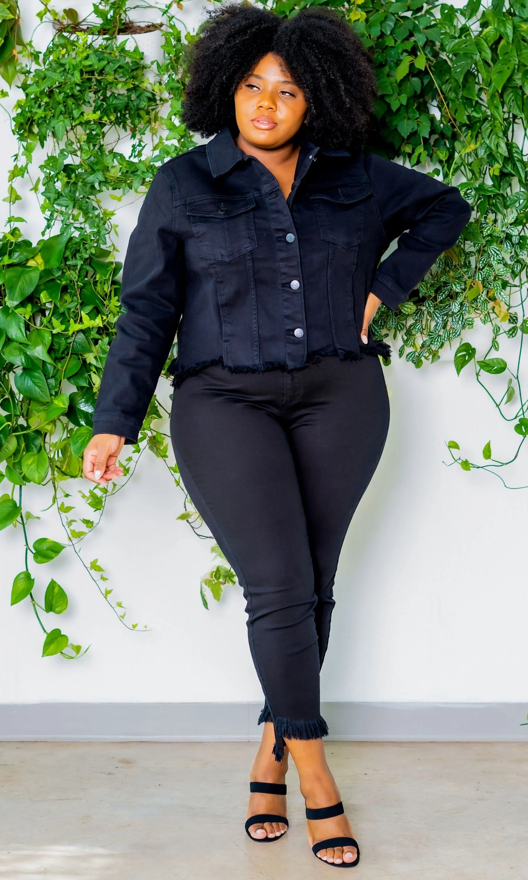 Fashionista | Distressed Denim Jacket Black FINAL SALE