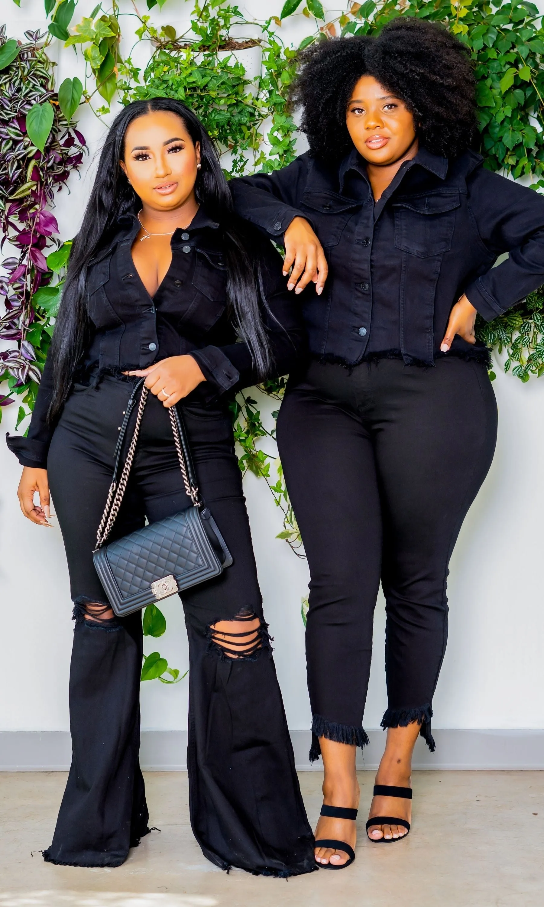 Fashionista | Distressed Denim Jacket Black FINAL SALE