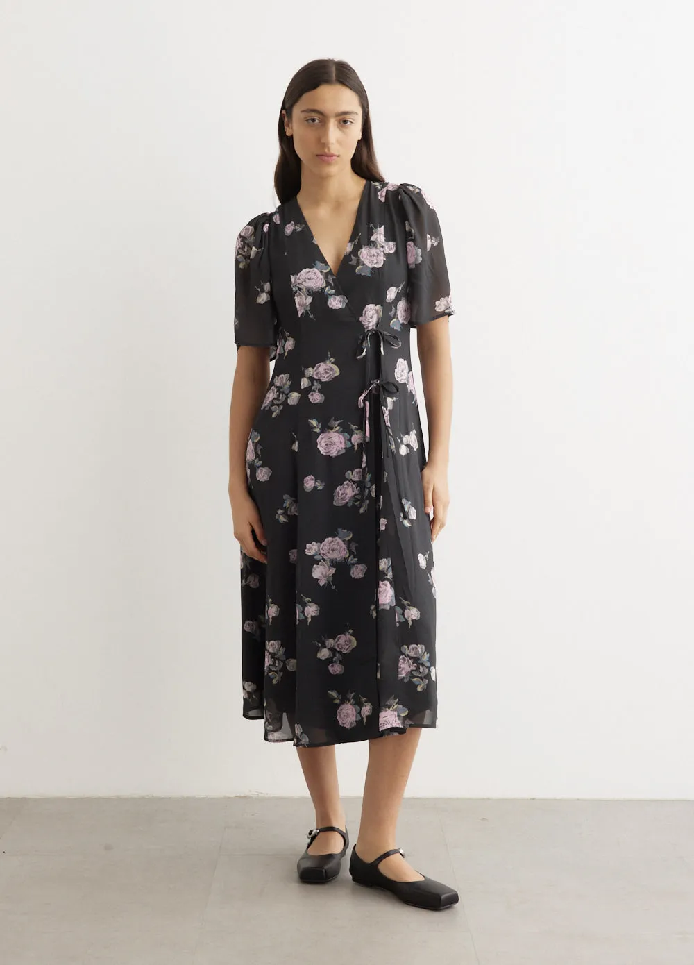 Fluid Crepe Wrap Midi Dress