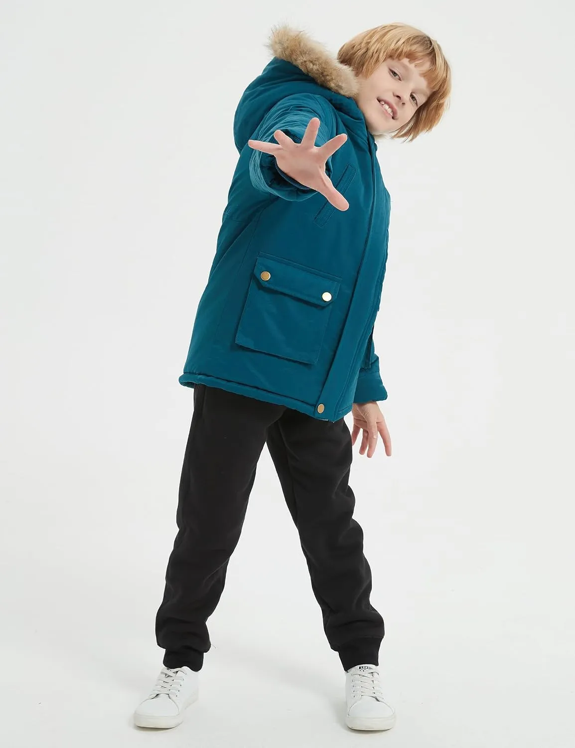 Flygo Boys Winter Coat Fleece Lined Kids Puffer Jacket Warm Quilted Hooded Parka Jackets