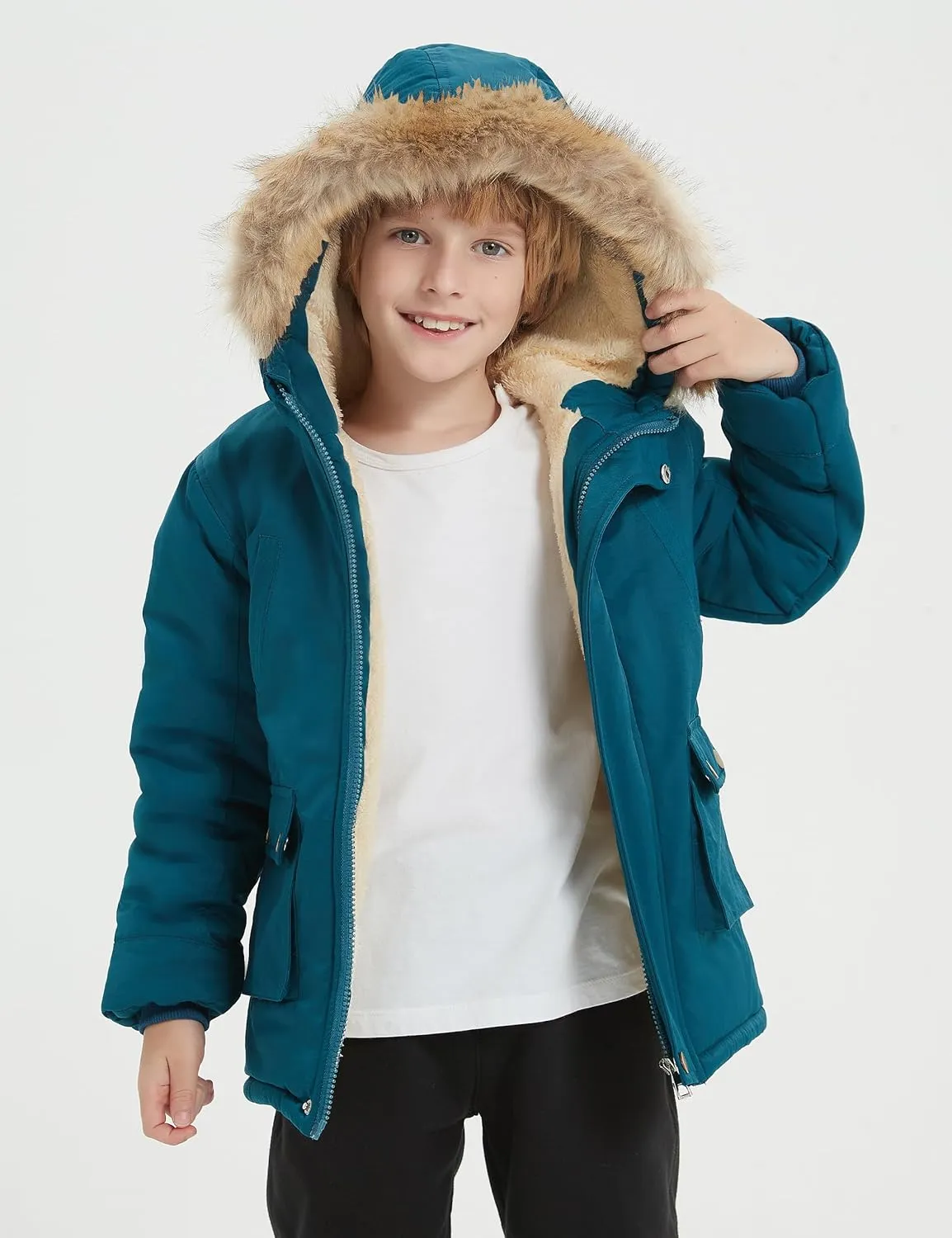 Flygo Boys Winter Coat Fleece Lined Kids Puffer Jacket Warm Quilted Hooded Parka Jackets