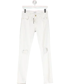 FRAME Frame Denim Le Garçon White Oleander Distressed Denim Boyfriend Jeans W23