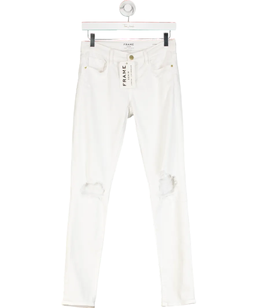 FRAME Frame Denim Le Garçon White Oleander Distressed Denim Boyfriend Jeans W23
