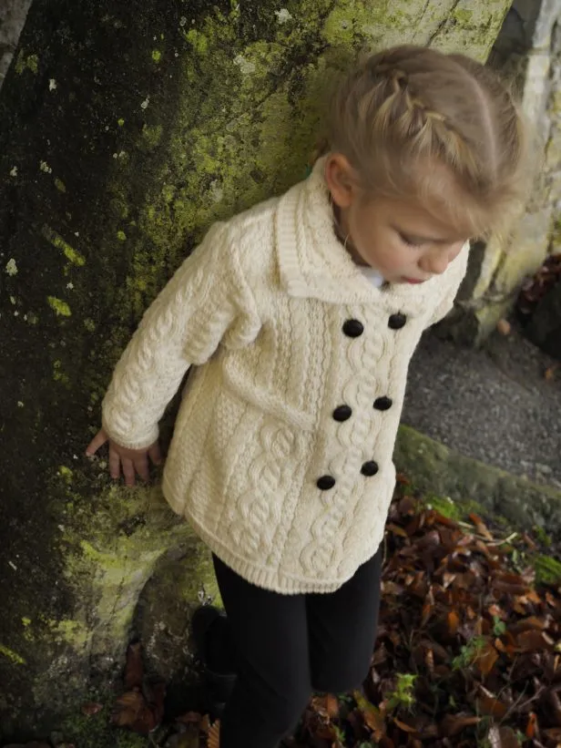 Girls Aran Double Breasted Coat | Natural