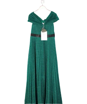 Goddiva Green Lurex Pleated Skirt Maxi Dress UK 16