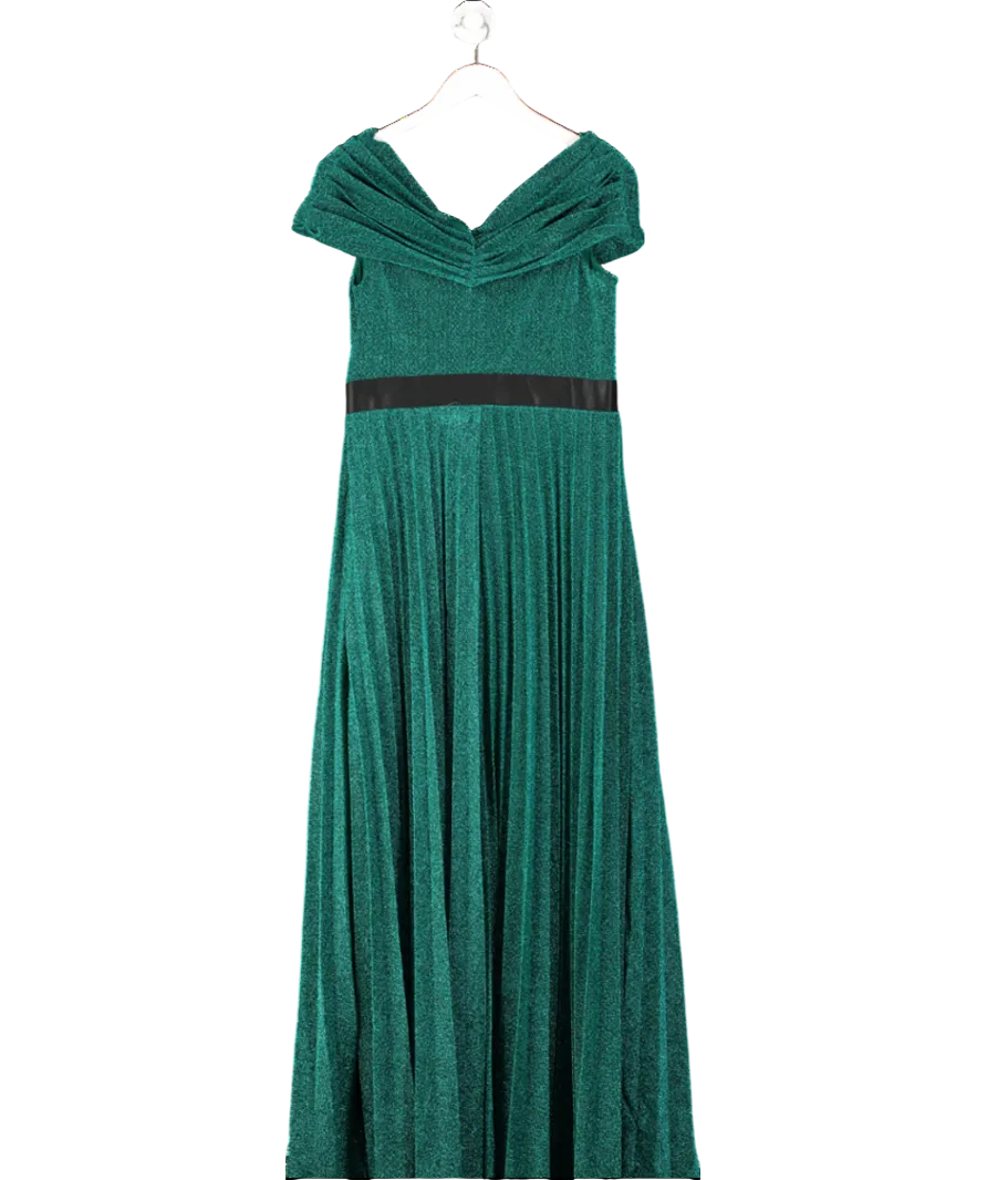 Goddiva Green Lurex Pleated Skirt Maxi Dress UK 16